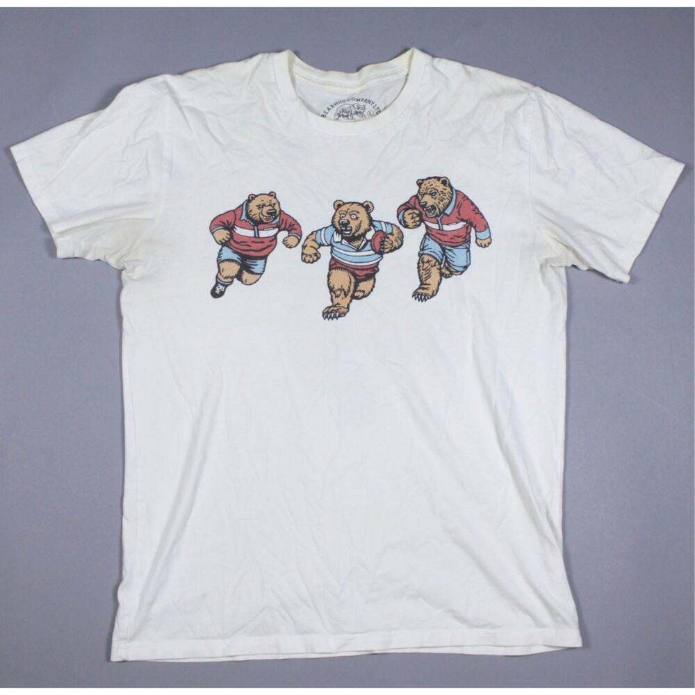 Bearhug company ltd mens t-shirt white bear rugby preppy retro sz L